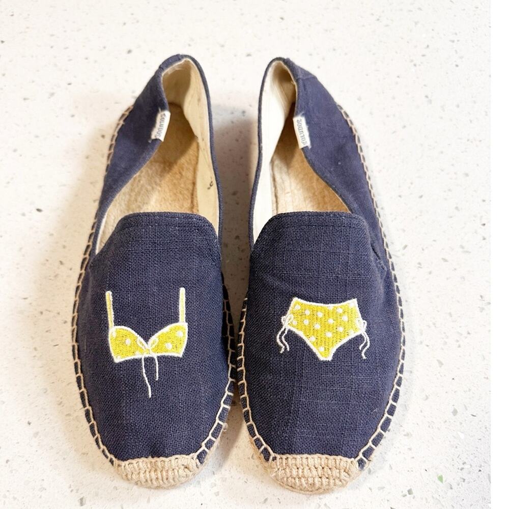 Soludos Navy Espadrilles Bikini Embroidery Slip-On Flats Size 10 Novelty Shoes